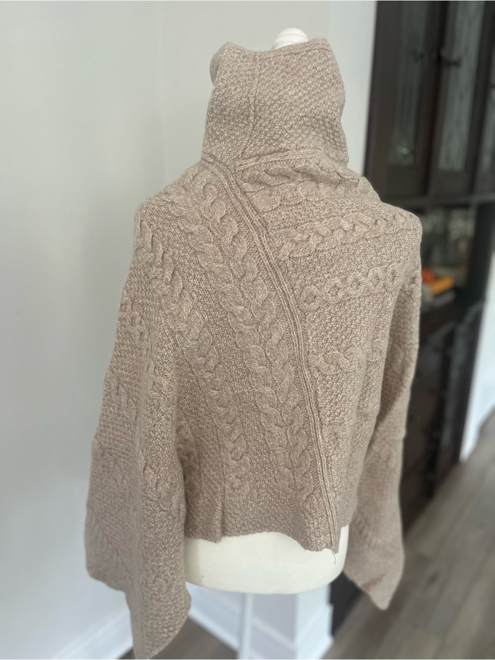 Inis Crafts 100% Merino Wool Poncho Sweater Tan color - Picture 2 of 4
